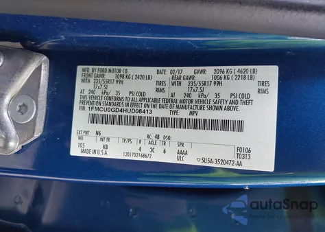 2017 Ford Escape Se из США, поврежденный, VIN 1FMCU0GD4HUD08413